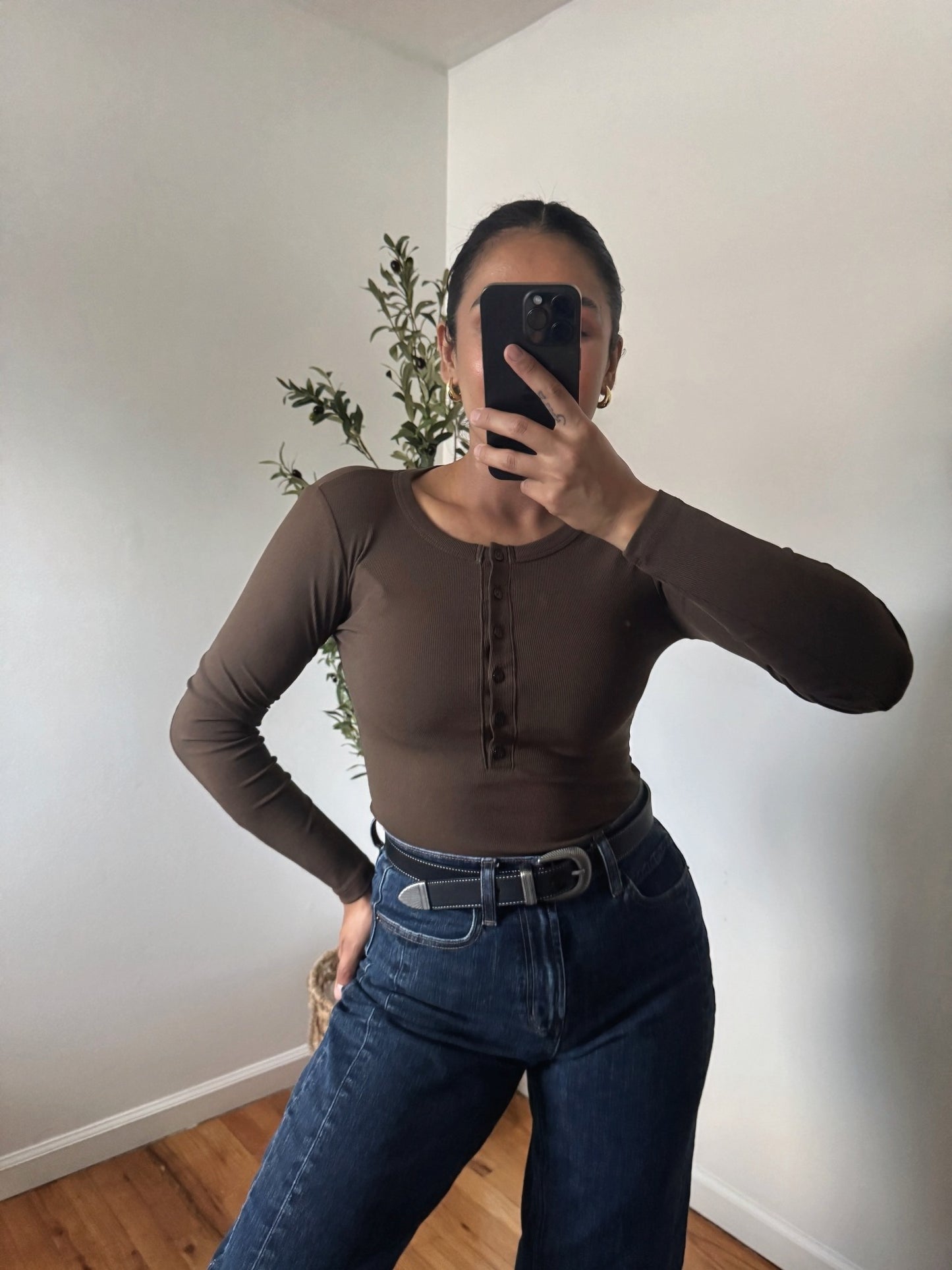 Ribbed Long Sleeve - Dark Brown